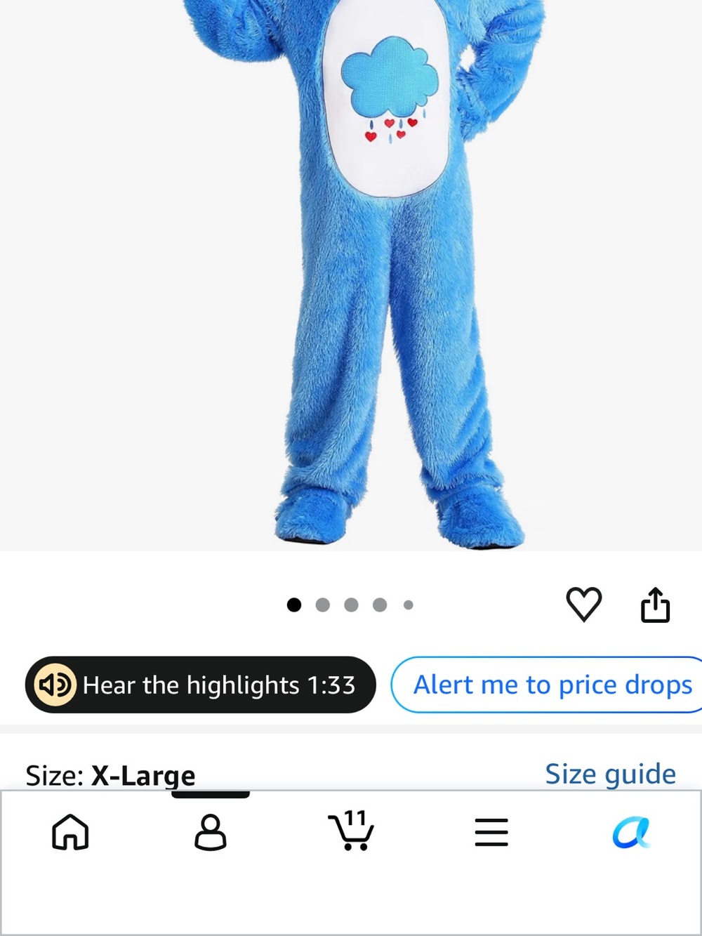 Blue Cloud Bear Kids Costume Plush One-Piece